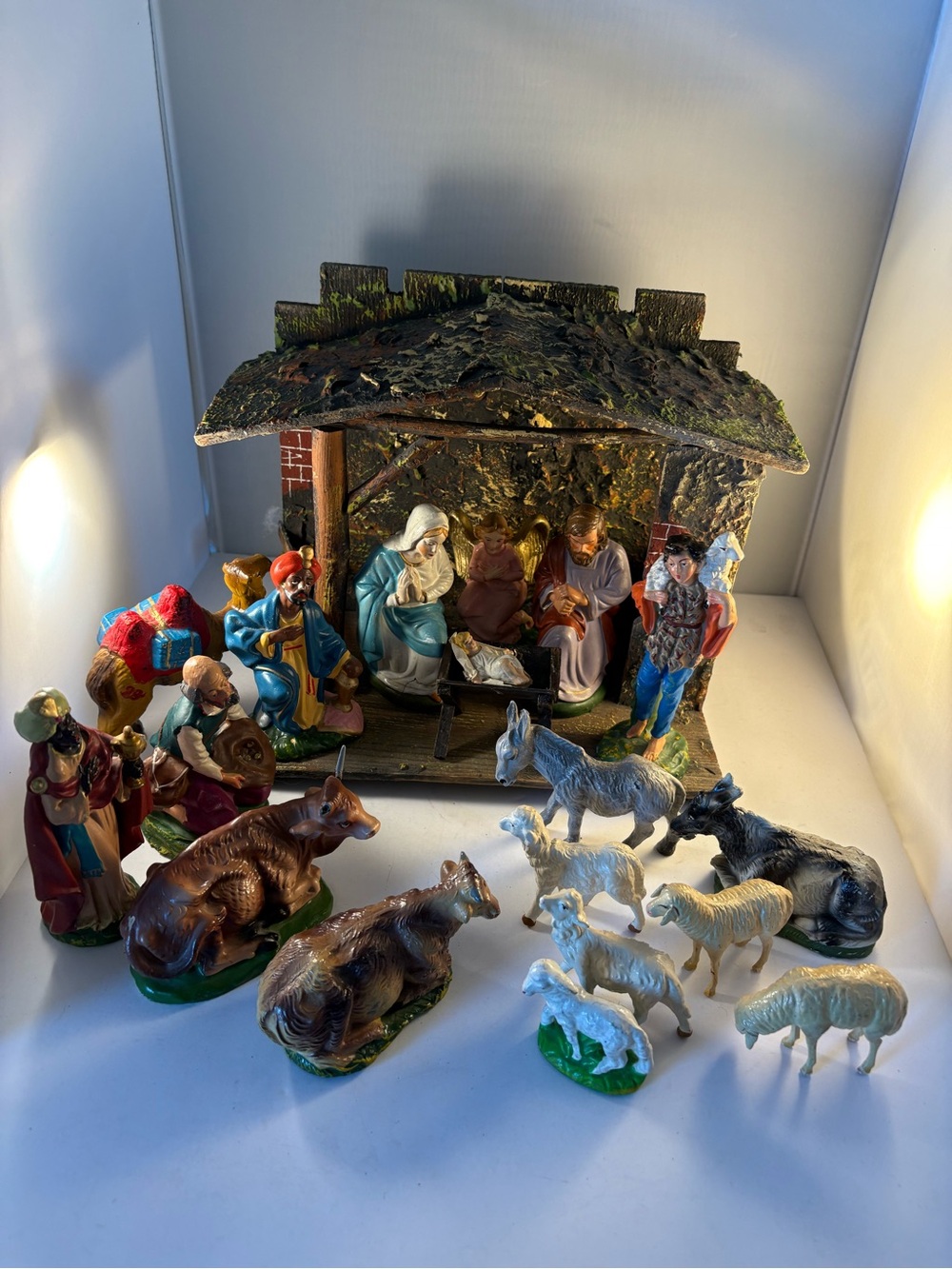 Vintage Nativity Set 18 Pc Mixed Lot Germany Composition Italy Figures & Creche